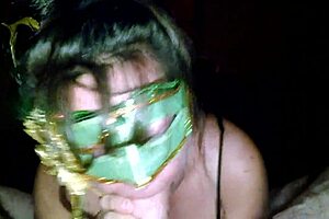 Milf In Green Mask Sucks Thick Cock!