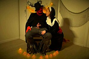 pleasuring the pumpkin king with a blowjob