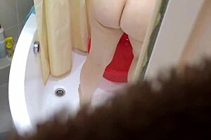 Girl with big tits washed in garage