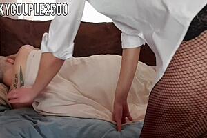 Hot milf deepthroat drinks cum from glass.