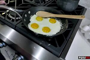 cooking breakfast stepmom in kitchen scene
