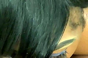 Dirty slut sucks maintenance man's monster cock deep