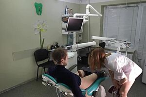 watch me fuck that doctor hard in doggy at the office, then cowgirl ride before her knee blowjob ends with facial cumshot!