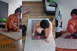 experienced milf teaches redhead stepdaughter blowjob skills, contrasting their big tits and brunette hair.