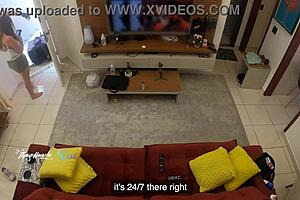 Hot wife recognized by delivery man on sofa