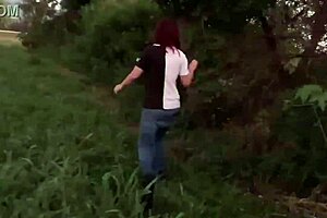 Big natural tits bounce during hot sex on a hill