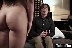 Golddigging mature stepmom disrupts family dynamics in taboo threesome