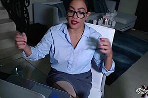 Maxine x, the slutty asian secretary, fucks herself on the desk