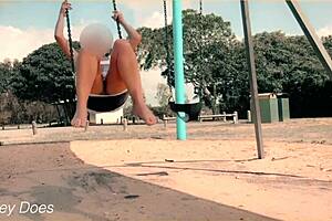 Wife swinging on the swing with no panties flashing outdoors! 😜