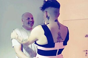 Mature granny fingers teen 18+ babe on all fours in close up masturbation scene.