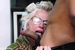 Grandma with big pussy lips gets rough anal sex