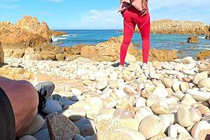 Licking cum off sugardaddy's cock on secret beach after hike