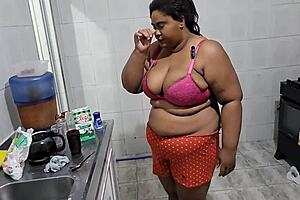 i fucked my latina stepmother in the kitchen, she moaned loudly during anal and got a huge cumshot