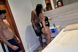 A milf without mask enjoys time with two guys at the motel