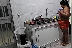 i fucked my latina stepmother in the kitchen, she moaned loudly during anal and got a huge cumshot