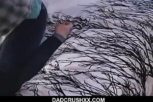 Step daughter slips into step mom's sexy outfit to tease step dad with her petite blonde body