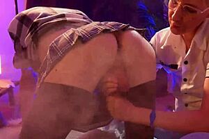 Short-haired mistress milf controls her guy's orgasm, ruining his cumshot with femdom dominance in homemade setting.