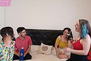 I can't believe how these two MILFs shared their boyfriends in this wild swinger foursome, with lots of licking and deepthroat