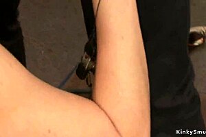 Busty milf bound and dominated in public, getting fucked and fisted hard with humiliation