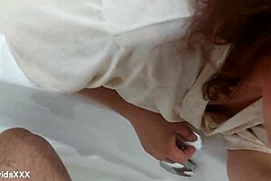 Intense standing doggystyle fuck and blowjob with mature wife in bathroom