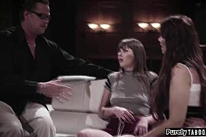 confused teen 18+ gives in to stepdad and stepmom's sexual needs