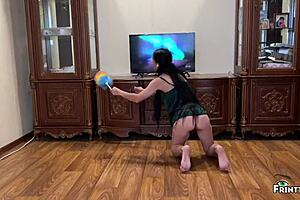 Stepmom tidies up without panties, noticed by stepson