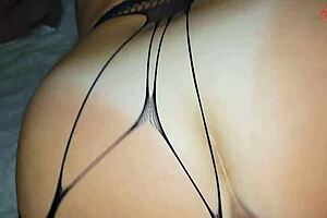 curvy housewife in fishnet stockings has a fountain