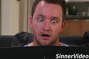 Steaming stepmom assists her boy in jerking off