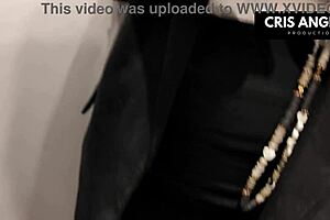 European brunette fucks married neighbor in elevator.