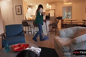 Sneaky Venezuelan Latina Cleaner Caught in Hot Bent-Over Action with Coworker.