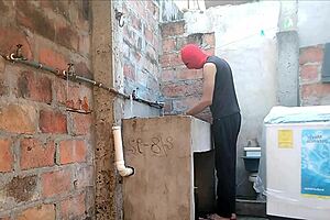 Neighbor's pink pussy visible under nightgown