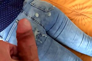 Just fucked, now pulling jeans up for huge cumshots on ass