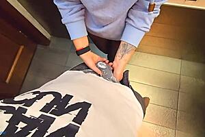 stranger cummed in my pantyhose in the restaurant toilet, it was so kinky and public