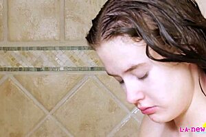 skinny teen brunette took a steamy shower after photoshoot