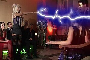 Amy Azurra and Denice K host a wild sex party with group orgy fun