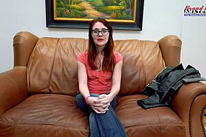 Horny nerdy ginger Dezi Rae bends over for fingering and deepthroat in POV! 😏