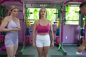 Cory Chase and Lory Lace in taboo step family gym orgy with double penetration! 🔥