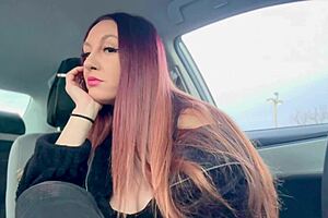 italian milf artemisia love smokes a cigarette in the car, flashing her big tits and nipple.