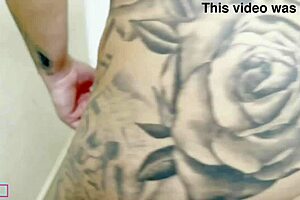 brunette milf gets her face covered in cum after blowjob.