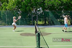 Melanie Monroe Catches Cougar on Tennis Court with Oliver