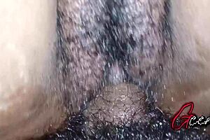 A close-up view of mature sex with hairy pussy and big cock.