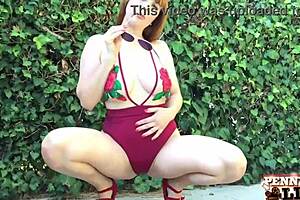 penny pax gets naughty playing with her double-head dildo outdoors