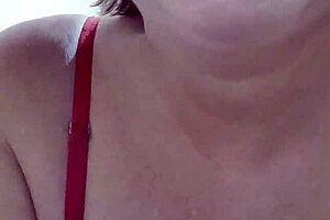 blonde milf in shorts shows big natural tits