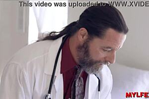 Stepson catches stepmom in short lingerie in the kitchen, leading to oral blowjob