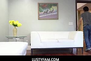 Lustyfam stepdaughter invites stepdad to join her private masturbation session with jerk off instructions.