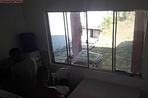 The husband with hearing issues washes dishes while his wife secretly fucks the black guy in the kitchen