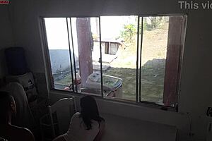 The husband with hearing issues washes dishes while his wife secretly fucks the black guy in the kitchen