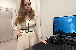 Stepson stumbles on Russian stepmother with a doll, sparking a heated homemade encounter