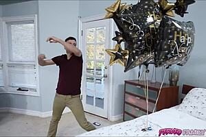 Mother in law with big ass and tits gives blowjob on new year