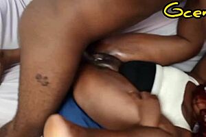 Hot ebony got pinned and fucked hard in the couch!